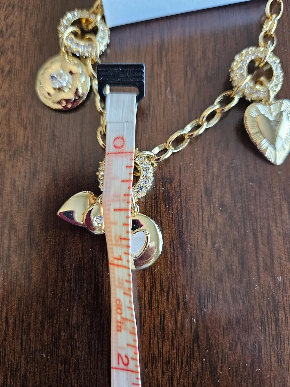 J.Crew Heart Charm Pave Double Chainlink Bracelet, Gold/ Green